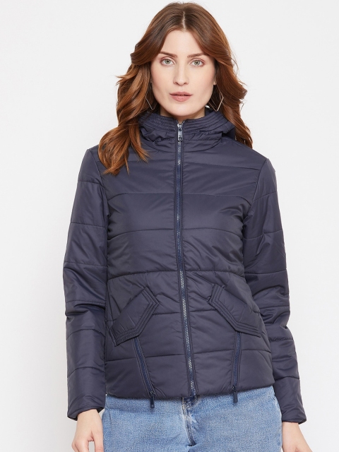 

Octave Women Navy Blue Solid Padded Jacket