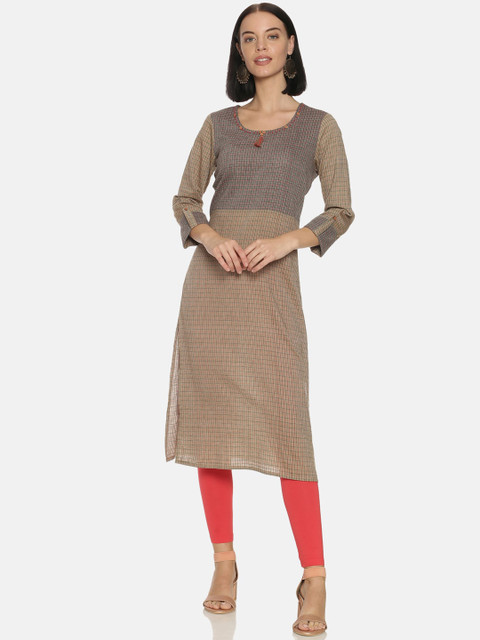 

Saffron Threads Women Beige Checked Straight Kurta