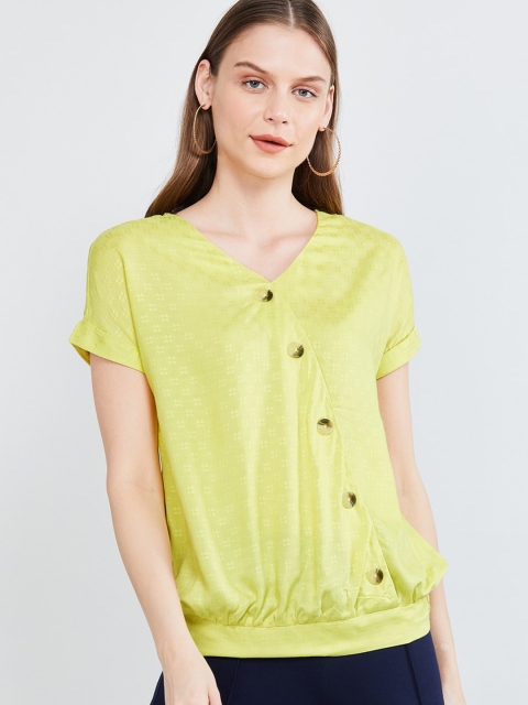 

max Women Lime Green Self Design Blouson Top