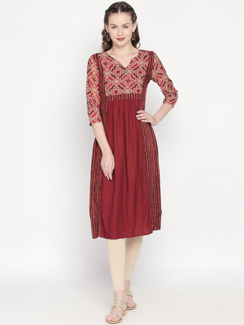 

Lobaanya Women Maroon Printed Anarkali Kurta
