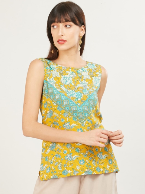 max Women Mustard Printed Top
