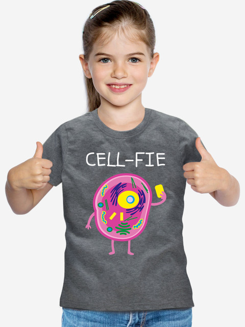 

MAGIC TEES Girls Grey Printed Round Neck T-shirt