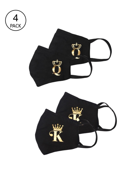 

Bellofox Women 4 Pcs Black & Gold-Toned 3 Ply Reusable Print Badshah and Begum Cloth Masks
