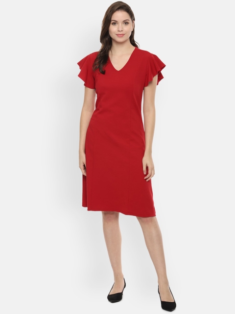 

Van Heusen Women Red Solid A-Line Dress