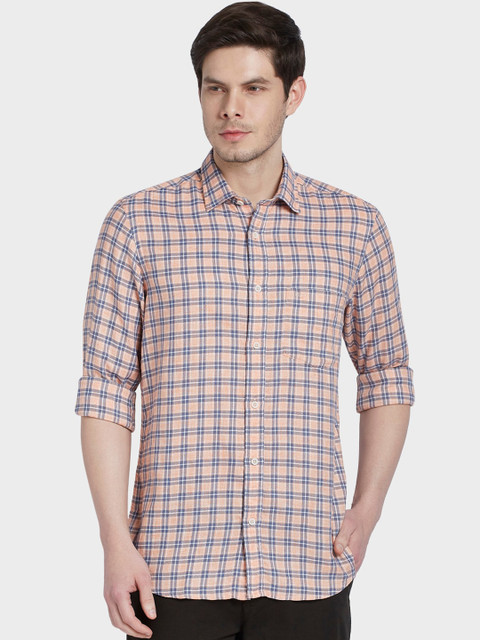 

ColorPlus Men Orange Tailored Fit Checked Casual Shirt