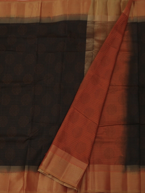 

Pothys Black & Orange Jute Silk Woven Design Saree
