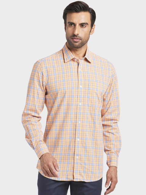 

ColorPlus Men Orange & Blue Regular Fit Checked Casual Shirt