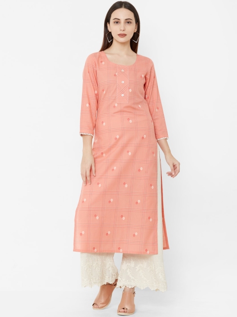 

Os Women Pink Checked A-Line Kurta