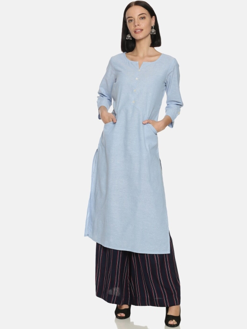 

Saffron Threads Women Blue Solid Straight Kurta