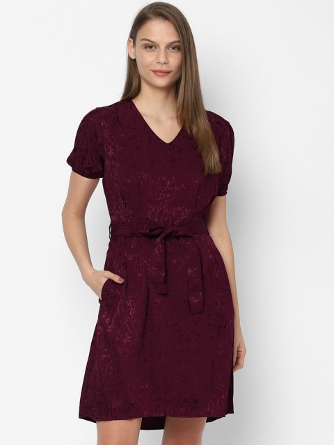 

Allen Solly Woman Maroon Self Design A-Line Dress