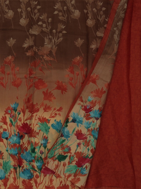 

Pothys Brown & Red Jute Silk Printed Saree