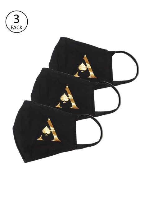 

Bellofox Women Pack Of 3 Black Printed 3-Ply Reusable Face Masks