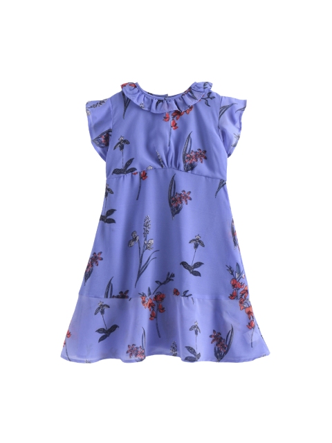 

KiddoPanti Girls Purple Printed A-Line Dress