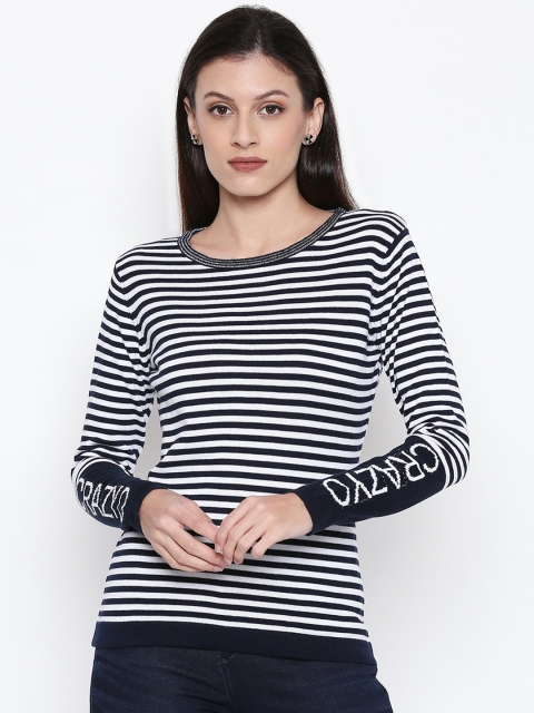 

Manola Women Navy Blue & White Striped Round Neck T-shirt