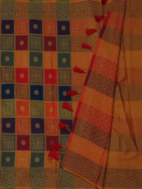 

Pothys Multicoloured Checked Jute Silk Saree, Multi