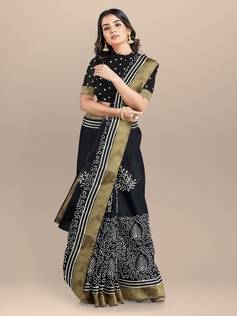 

BharatSthali Navy Blue Printed Pure Cotton Handloom Saree