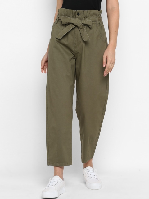 

FOSH Women Olive Green Smart Regular Fit Solid Parallel Trousers