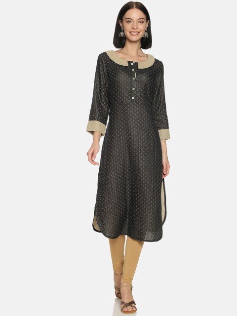 

Saffron Threads Women Black & Beige Printed A-Line Kurta