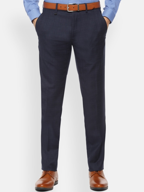 

Van Heusen Men Navy Blue & White Slim Fit Checked Formal Trousers