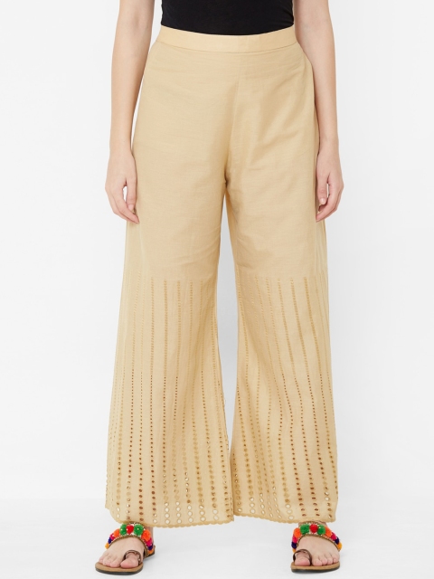 

Juliet Women Beige Self Design Straight Palazzos
