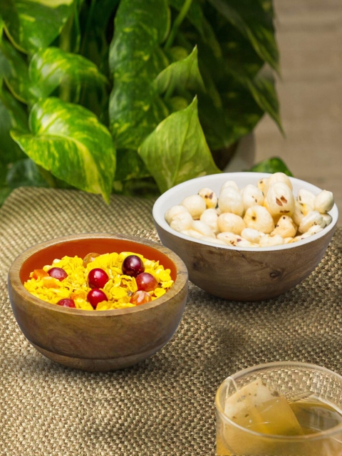 

nestroots 2 Pcs White & Orange Wood Bowls Set