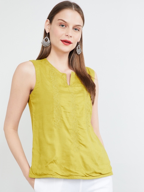 

max Women Lime Green Embroidered Top