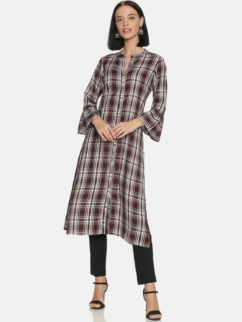 

Saffron Threads Women Black & White Checked Straight Kurta