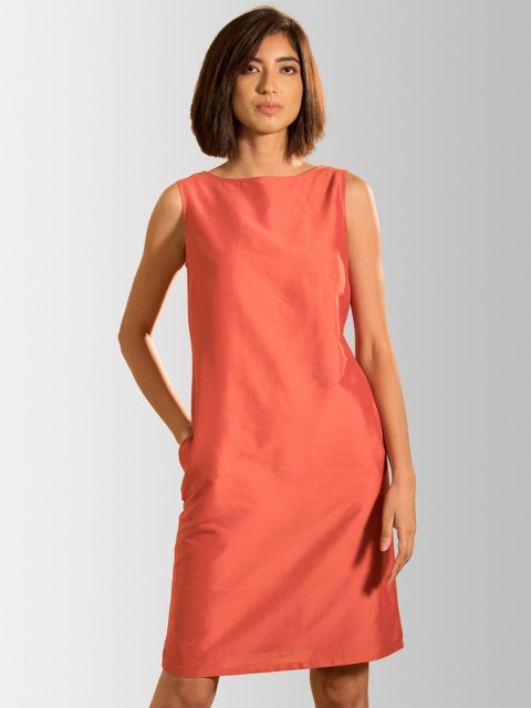 

FableStreet Women Rust Orange Solid Sheath Dress