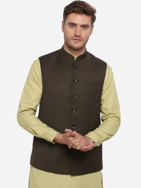 

JADE BLUE Men Brown Self Textured Modi Jacket