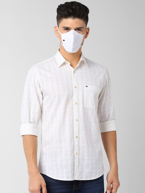 

Peter England Men White Slim Fit Checked Casual Shirt