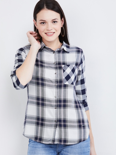 

max Women Grey Checked Shirt Style Top