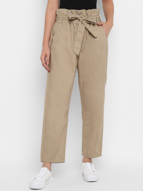 

FOSH Women Beige Smart Regular Fit Solid Peg Trousers