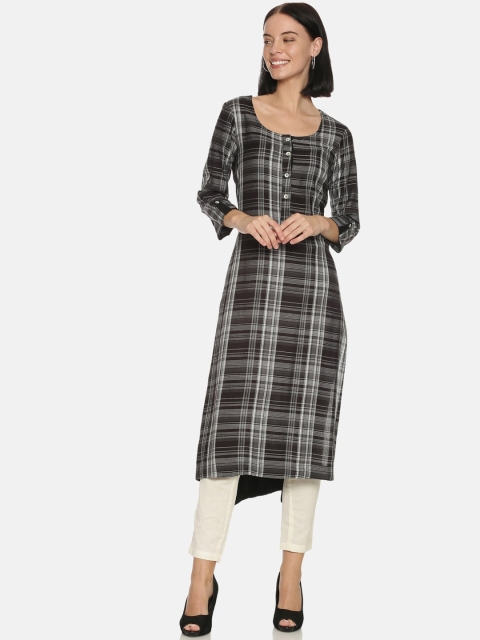 

Saffron Threads Women Black & Grey Checked A-Line Kurta