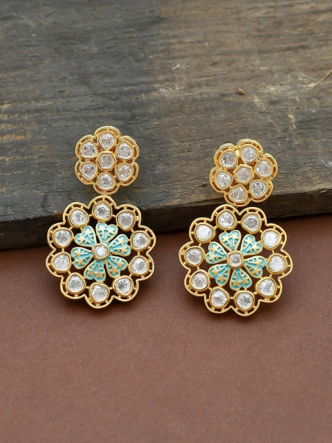 

Imittire Gold-Plated Enamelled Floral Drop Earrings