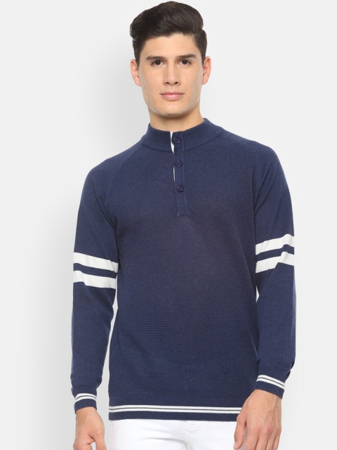 

Van Heusen Sport Men Navy Blue Striped Pullover Sweater