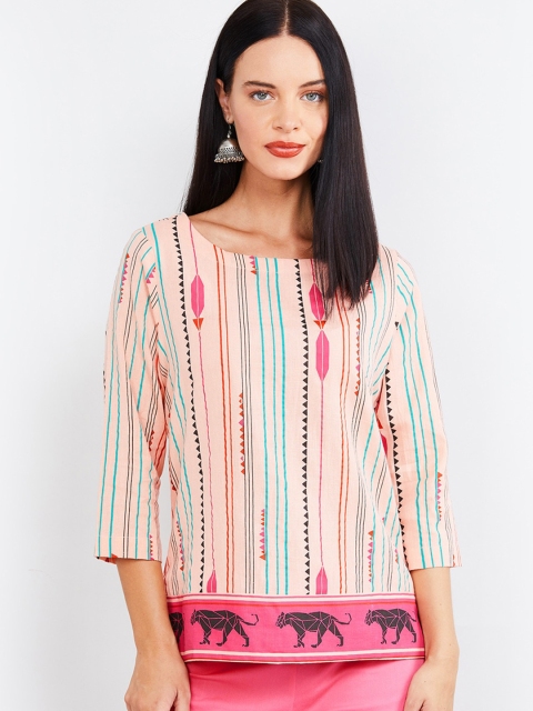 

max Women Peach-Coloured Printed Top