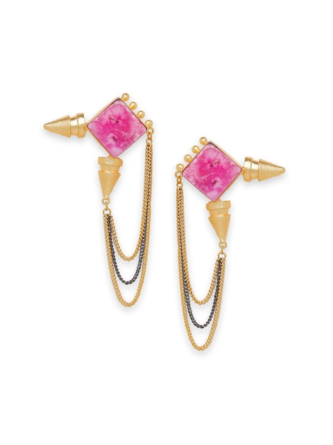 

Moon Dust Gold-Toned & Pink Quirky Drop Earrings