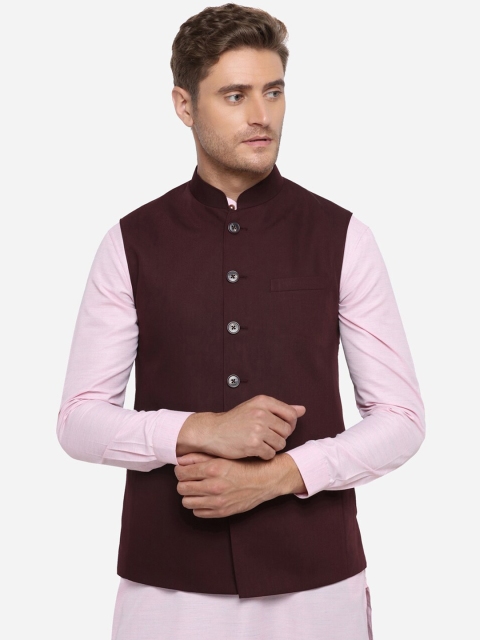 

JADE BLUE Men Maroon Solid Modi Jacket