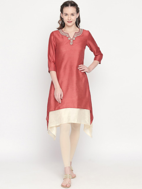 

Lobaanya Women Red & Cream-Coloured Yoke Design A-Line Kurta