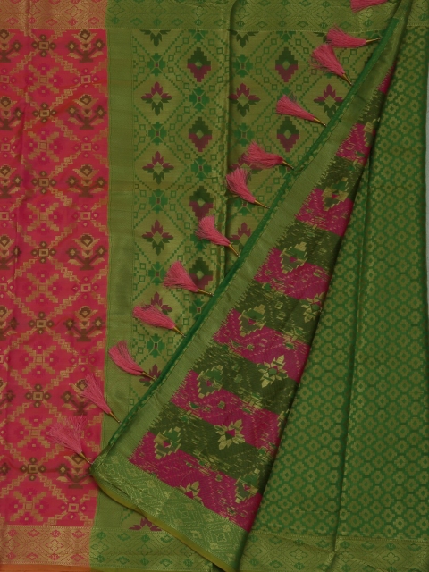 

Pothys Pink & Green Jute Silk Woven Design Saree