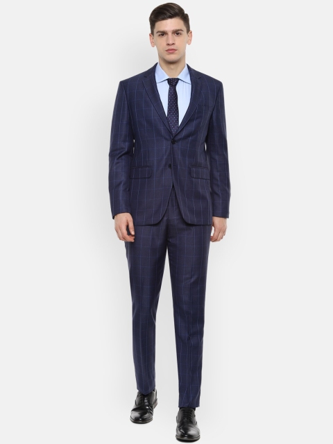 

Louis Philippe Men Navy Blue Checked Slim-Fit Single-Breasted Formal Suit