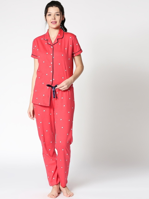 

I like me Women Red & White Printed Night suit