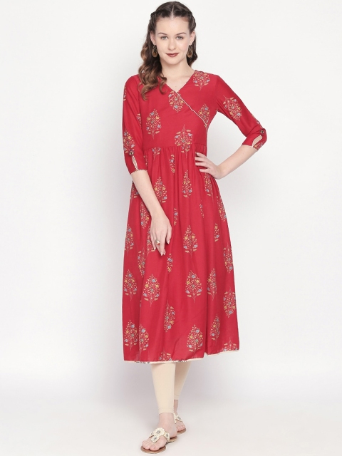 

Lobaanya Women Red Printed A-Line Kurta