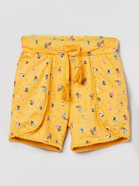 max Girls Yellow Floral Printed Regular Fit Regular Shorts