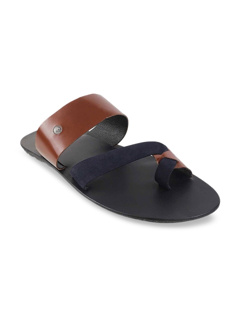 

Metro Men Tan Brown & Black Leather Comfort Sandals