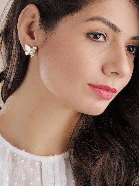

TOKYO TALKIES X rubans FASHION ACCESSORIES Gold-Toned & White Butterfly Studs