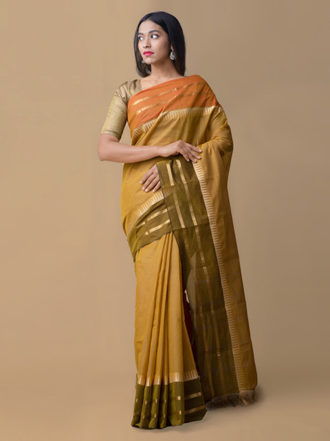 

Unnati Silks Yellow Pure Cotton Solid Mysore Saree