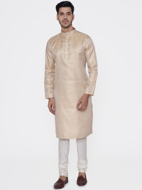 

TABARD Men Beige Woven Design Straight Kurta