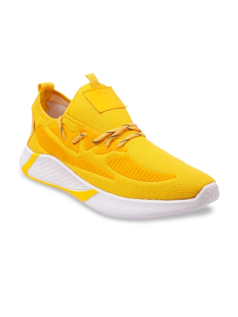 

mr.wonker Men Yellow Woven Design Mesh Mid-Top Sneakers