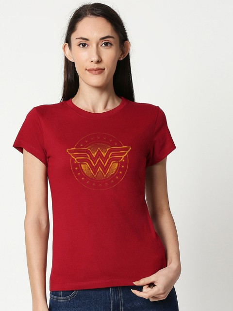 

Bewakoof Women Red Wonder Women Printed Round Neck T-shirt